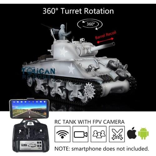 Heng Long RC Tank 1/16 7.0 FPV Plastic Sherman 3898 360° Turret Barrel Recoil TH17690-SMT4
