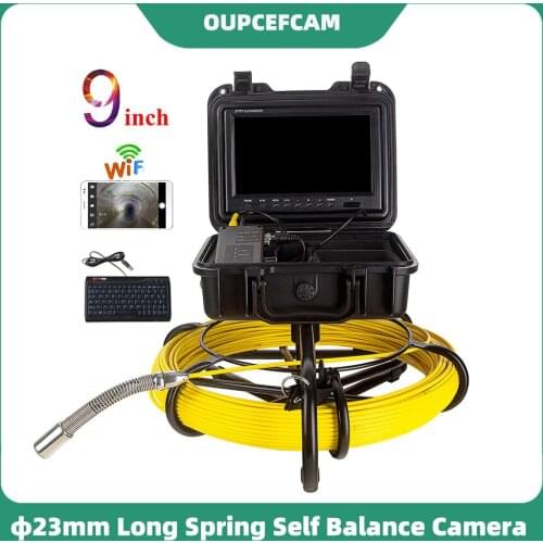 9" Screen 23mm Long Spring Self-Balance Camera Drain Sewer Pipe Inspection Endoscope System WIif Keyboard 5mm Fiberglass Cable
