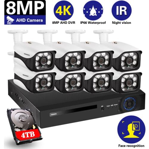 AHCVBIVN 16ch Video Surveillance Kit Security Camera System 8pcs 8MP CCTV IP66 waterproof Camera Video Surveillance Email Alert