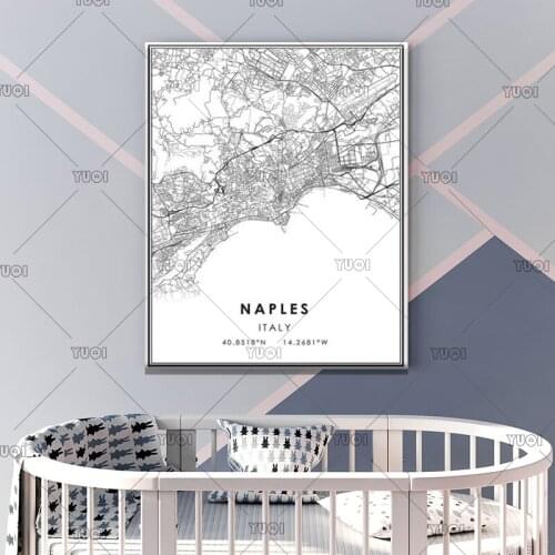 Naples map print poster canvas | Naples Italy city map print poster canvasWorld CityMap Black White MapPoster Picture Art Canvas