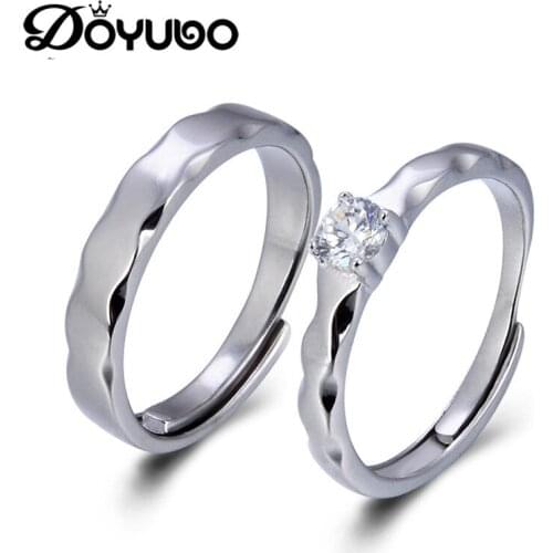 DOYUBO Romantic Pure Silver Wavy Pattern Rings For Lovers With Cubic Zirconia Trendy Sterling Silver Wedding Rings Jewelry VB247