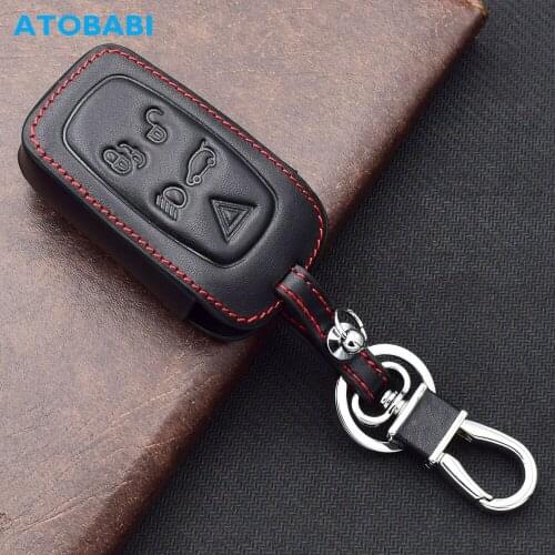 ATOBABI Leather Car Key Case For Land Rover LR4 Range Rover Sport Evoque 2015 5 Buttons Smart Remote Control Fob Protector Cover