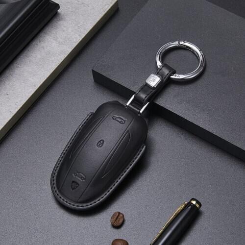 Geunine Leather Car Key Case cover For Tesla Model X
