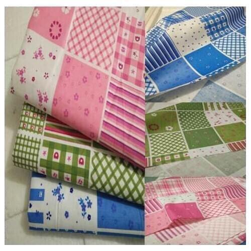 Beautiful 40x50cm Pink Blue Green Square Flower Printed Cotton Fabric Bundle