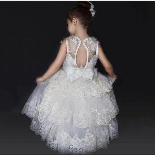 Ivory Applique Lace Toddler Girl Christening Dress Infant Princess Party Gown For Girls Flower Girl Dress