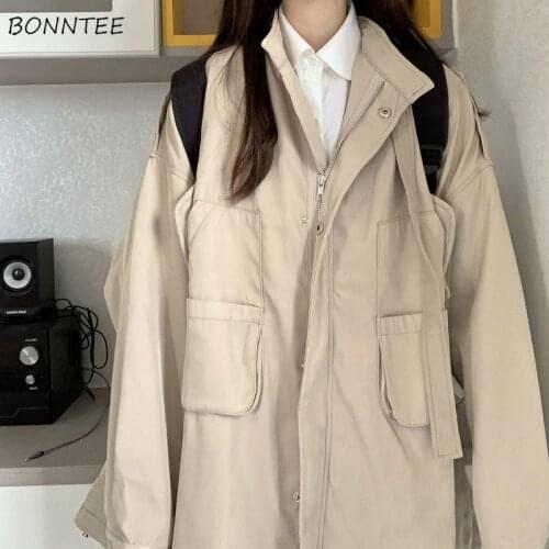 Basic Jackets Women Spring Outerwear Pockets Zippers Loose All-match College Sweet Fashion Office Work Harajuku Streetwear Mujer