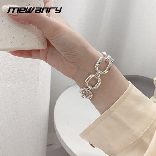 MEWANRY 925 Sterling Silver Thick Chain Bracelets for Women New Fashion Simple Hollow Geometric Design Party Jewelry Wholesale