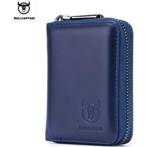 BULLCAPTAIN Mens Leather Casual Drivers License Card Baotou Leather Multi-Card Slot Anti-theft Zipper Card Holder Coin Purse