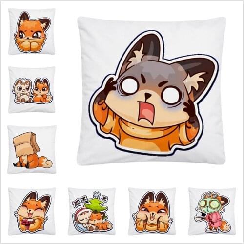 Cute Cat And Fox Cartoon Pattern Soft Short Plush Cushion Cover Pillow Case for Home Sofa Car Decor Pillowcase 45X45cm
