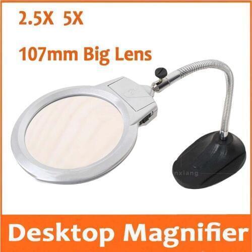 2.5X 5X 107mm Desktop Table Lamp Magnifier Old Man Reading Led Reading Circuit board Cellphone Repair Welding Magnifying Glass