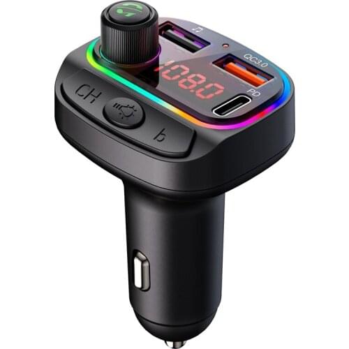 NEW-Bluetooth FM Transmitter for Car QC3.0 PD 18W Quick Charger 7 Color Backlit Car Radio Bluetoothadapter MP3 Music Player