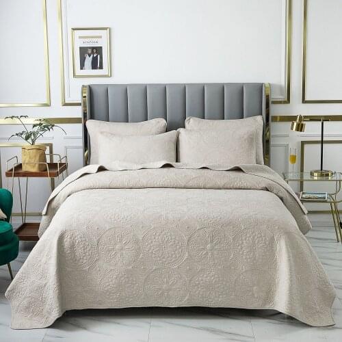 Solid Bedspreads Cotton Quilts For Bed 3PC Cotton Quilt Set Embossed Bed Cover King Queen Size Blanket CHAUSUB Coverlet