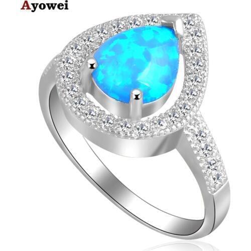 Wholesale Retail Wonderful Water drop Blue fire Opal stamp Silver Rings fashion Opal jewelry USA size #7#8#9#10 OR612A