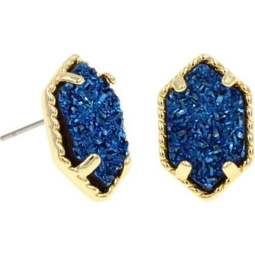 Resin Oval Druzy Drusy Stud Hexagon Bauble Earings Brand Jewelry for Women Party Gift