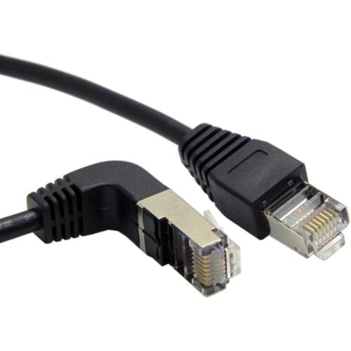 90 Degree Up Angled 8P8C STP Cat 5e Lan Ethernet Network Patch Cord to Straight Cable 50cm