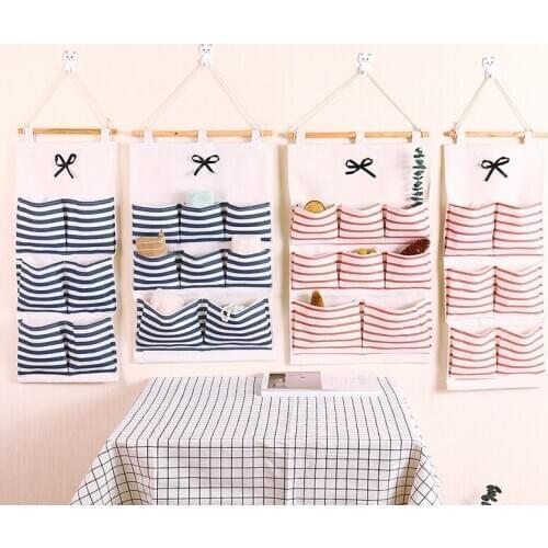 Hanging multi-layer fabric cotton and linen debris sorting bag wall storage bag dormitory wall hanging door hanging bag