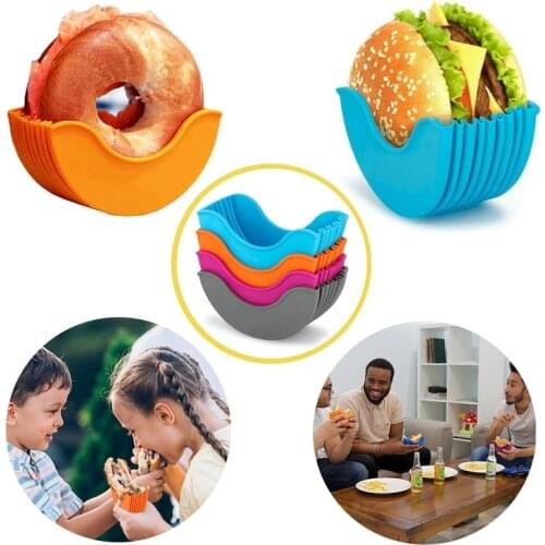 Silicone Hamburger Holder Burger Buddy For 4 Inch Burger Donuts Case Stretchable Sandwiches Fixed Rack Kitchen Food Container