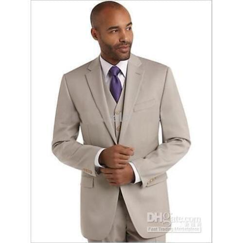 Custom Made Beige Center Vent Groom Tuxedos Best Man Notch Lapel Groomsmen Men Wedding Suits Bridegroom (Jacket+Pants+Tie+Vest)w
