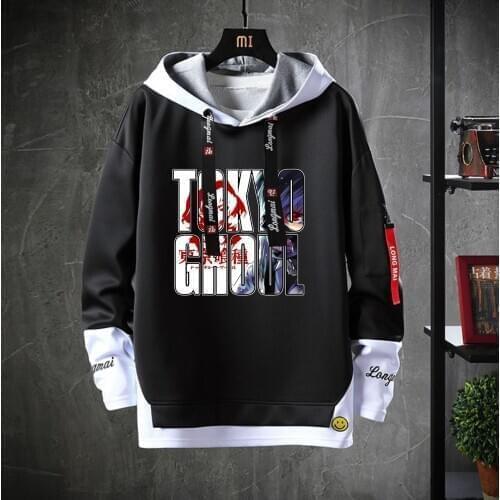 Japan anime Tokyo ghoul Hooded Unisex Casual Fake Two-Piece Sweatshirt jacket Teenagers Cartoon Costume Hoodies coat