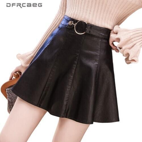 Womens Black PU Leather Mini Skirt 2020 Fall Streetwear Pleated Skirts Female Club Short Faldas Saias