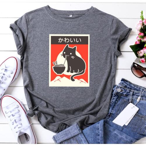 Women Summer Cute Cat Print T-shirt Cotton Creative Animal Short Sleeve Tshirt Funny Harajuku Tee Shirt