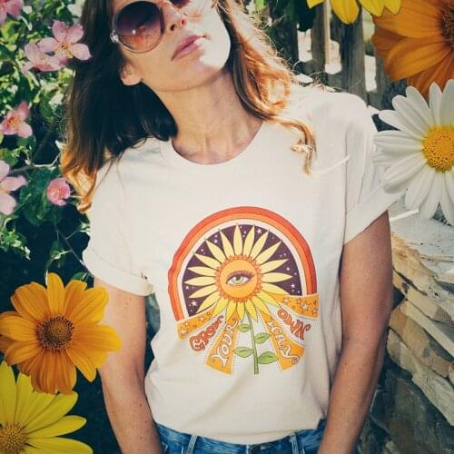 Vintage Sunflower Printed Women Funny T shirt White Loose Cotton Short Sleeve Top Round Neck Summer Aesthetic Western shirts