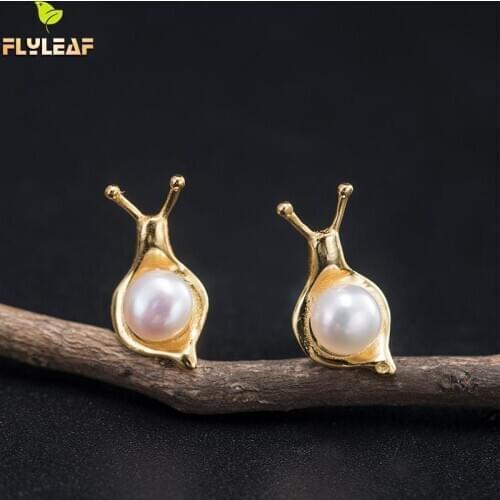 925 Sterling Silver Real Pearl Snails Stud Earrings For Women Retro Chinese Style Female Student 18k Gold Fine Jewelry Flyleaf