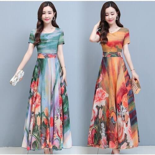 2021 Korean Women Bodycon Party Maxi Vestido Summer Vintage Plus Size Boho Long Sundress Elegant Chiffon Casual Beach Midi Dress