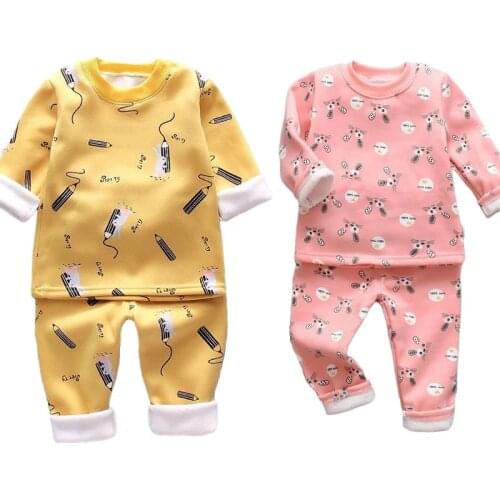 Winter Children Warm Underwear Suits Sleepwear Kids Clothes Tees Pants 2-Pcs Set Thickened Cartoon Girl Boy Pajamas Plush Pyjama