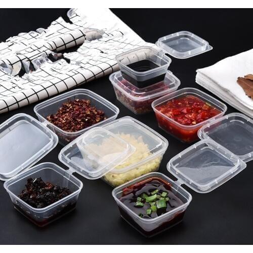100pcs High quality thickening transparent takeaway sauce cup square package disposable plastic cups with connecting the lid