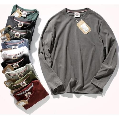 2020 Autumn Winter New Men Fashion Simple Long Sleeve O-Neck 100% Cotton Solid T-shirt Bottomed Shirt 9colors