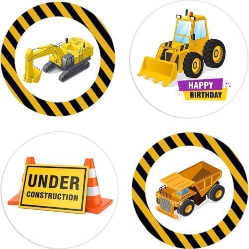 24/48pcs Construction Trucks Party Sticker Excavator Car Gift Box Invitation Labels Boys Birthday Party DIY Decorations Stickers