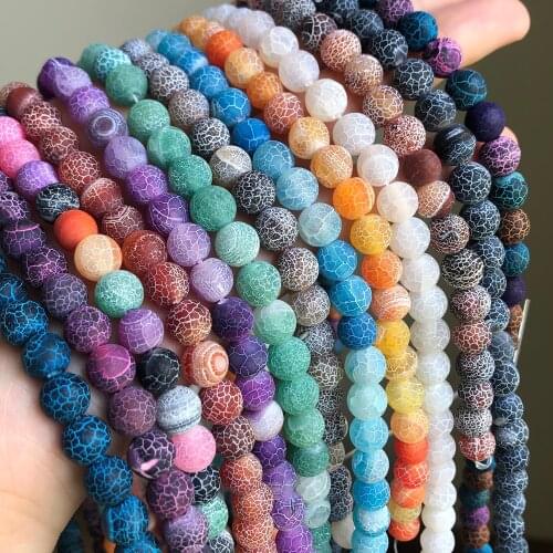4-12mm Natural Stone Colorful Frost Cracked Veins Agates Beads Matte Round Loose Beads For Jewelry Making DIY Bracelet Necklace