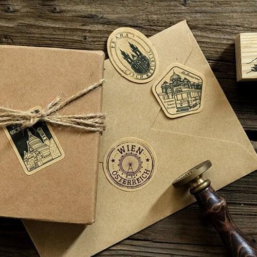 46Pcs Mohamm Travel Deco Diary Stamp Mini Vintage Paper Stickers Creative hand book items decorative shaped sealing stickers
