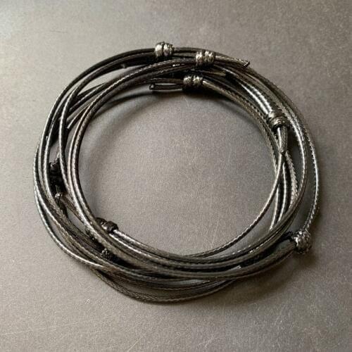 5pcs Black Leather Cord Bracelet Adjustable For Men Wrist Decor Family Party Bestie Confidant Gift Free Size