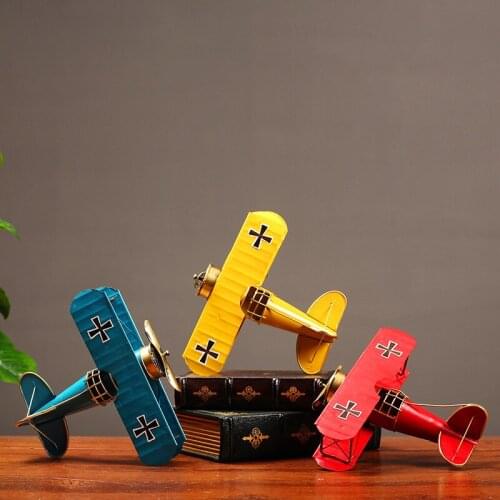 Home Decoration Accessories Iron Retro Wrought Model Biplane Combat Aircraft Creative TV Wine Cabinet Room Decor Ornaments