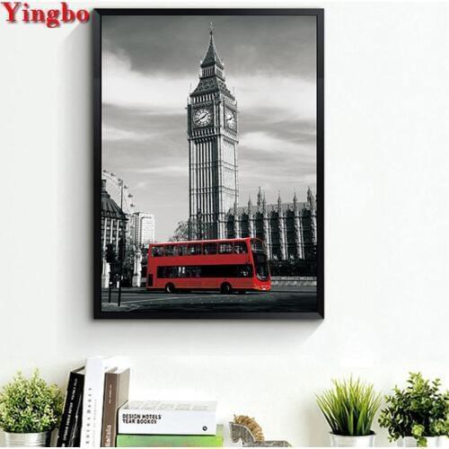 5D Diamond Painting British booth bus Big Ben London street view Picture of Rhinestones DIY Diamond Embroidery Full display
