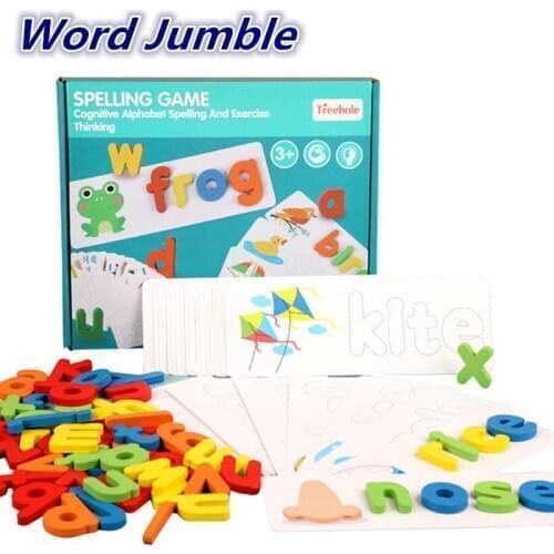 English Alphabet Spelling Practice Early Childhood Education Cognitive Card Jigsaw Wooden Toy Spell Word Game Gift for Children
