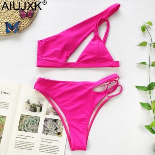AIUJXK New Arrival 2020 One Shoulder Hollow Out Biquini Lingerie Women Bra And Panty 2 Piece Swimsuit Summer Sexy Swimwear