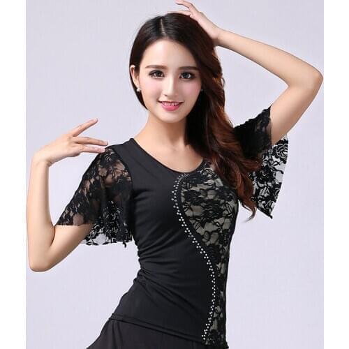 Ballroom Dancing Blouse Girls Modern Dance Lace Coat Short Sleeve Girls Square Dance Shirt Plus Size Waltz Dance Suit D-0028