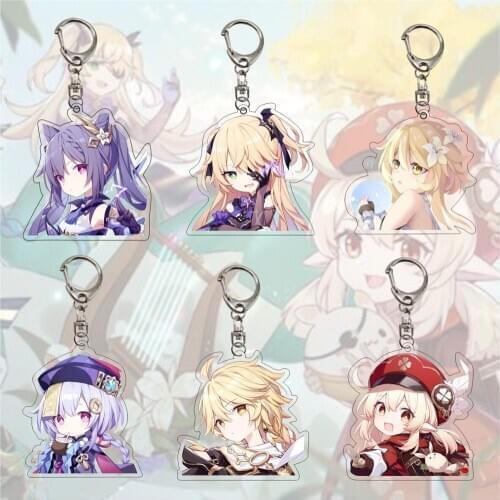 Newly Genshin Impact Anime Game Keychain Zhongli Diluc Venti Paimon Keyring Cute Girls Women Bag Charm Decoration Car Key Chain