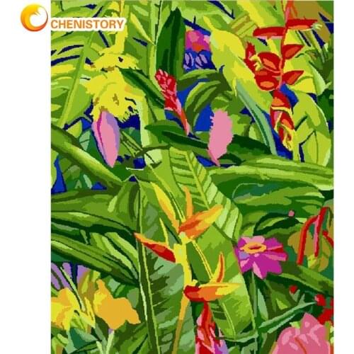 CHENISTORY Picture By Numbers For Adults Children 60x75cm Frame Oil Painting Kit Handmade Green Leaves Paint Draw On Canvas Arts