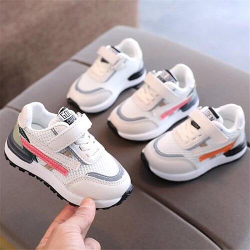 Disney childrens sports shoes 2021 fall when the new step run color matching shoes breathable leisure private net cloth torre