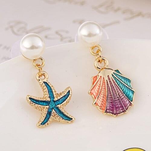 Alloy Enamel Shell Earrings Women Jewelry Charms Attract Lady Beach Party Starfish Irregular Dangle Decoration Gifts Girls Decor