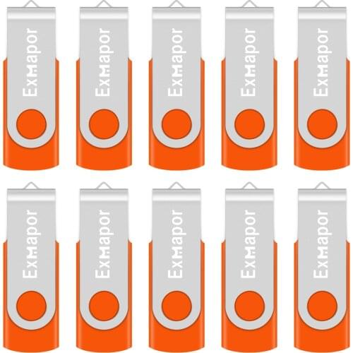Exmapor 16GB 10Pack in Bulk USB 2.0 Flash Drives Swivel 32GB 8GB Thumb Pen Drives with Led Indicator 4GB 2GB 1GB, Orange 10pcs