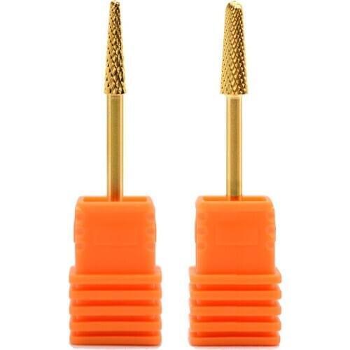 Small Cone Fast Remove Acrylic Gel Polish Mill Medium Gold Tungsten Carbide Nail Drill Bits Electric Manicure Drill Accessory