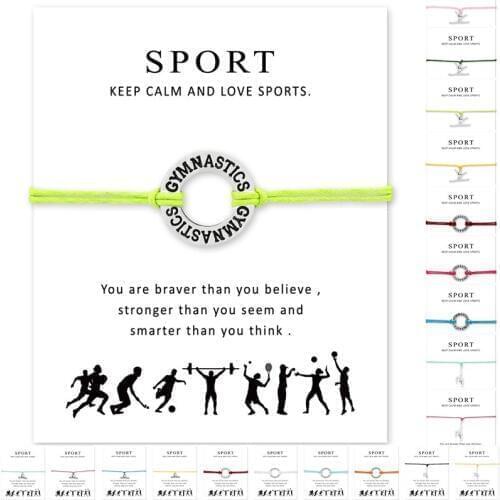 Gymnast Make a Wish Adjustable Friendship Statement Jewelry with Card Silver Calisthenics Gymnastics Charm Bracelets for Women