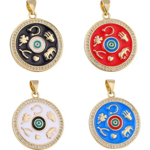 Artistic Round Enamel Charms DIY Necklace Pendants Inlaid Zirconia Pendant For Handmade Jewelry Accessories