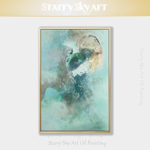 New Arrivals Hand-painted Abstract Modern Emerald Oil Painting on Canvas Light Colors Abstract Green Painting for Living Room
