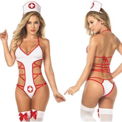 Lingerie set sexy hot 2021 costume Nurse Uniform include Headwear underwear women set sexy Strap bodysuit sous vetement femme